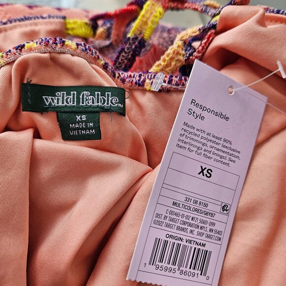 Wild Fable Womens Multicolor Halter Maxi Dress XS Back Tie Boho Crocheted Lined - Picture 10 of 11